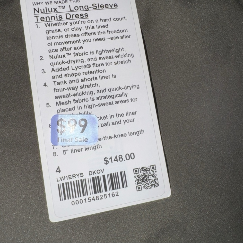 Lululemon Nulux Long-Sleeve Dress Dark Olive Size 4 NWT tennis pickleball - Picture 10 of 10